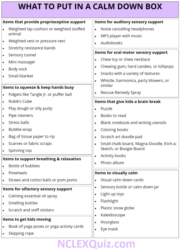 40 things to put in a calm down kit for kids nclex quiz