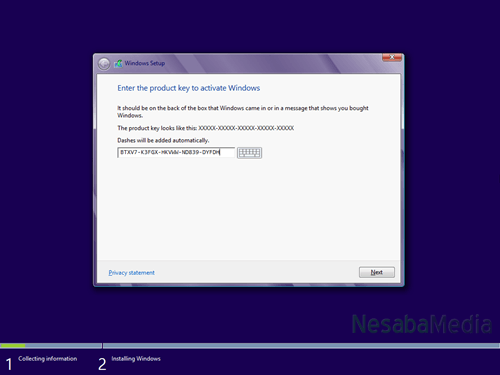 masukkan product key windows 8
