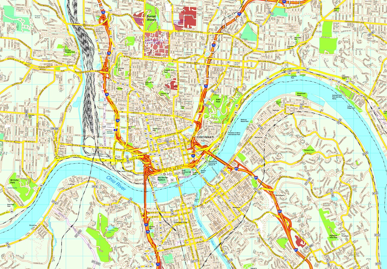 Cincinnati Karte . Cincinnati Map Eps Illustrator Vector City Maps Usa America Eps Illustrator Map Vector World Maps