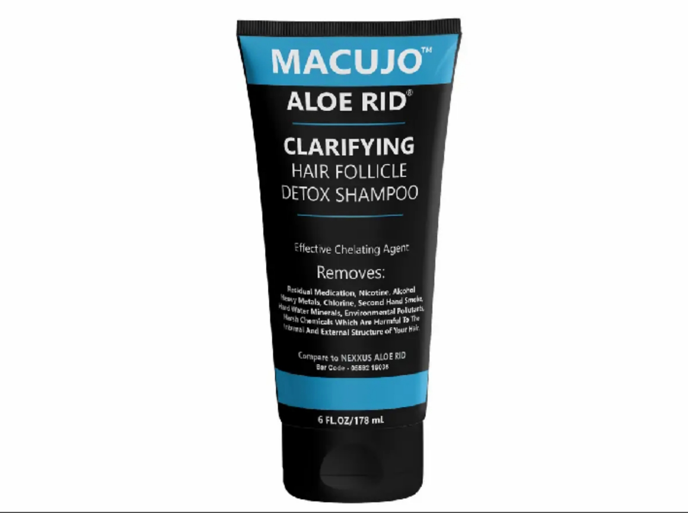 An image of the Macujo Aloe Rid Old Formula Shampoo, a product used for detoxifying hair to pass a drug test. The bottle has a simple, professional design with a white and green label. The brand name "Macujo" is prominently displayed at the top, with "Aloe Rid Old Formula Shampoo" clearly indicated below. The label includes details about its use and benefits. The bottle is equipped with a secure, flip-top cap.