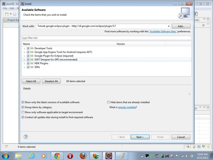select all plugins Installing Google Plugin in Eclipse