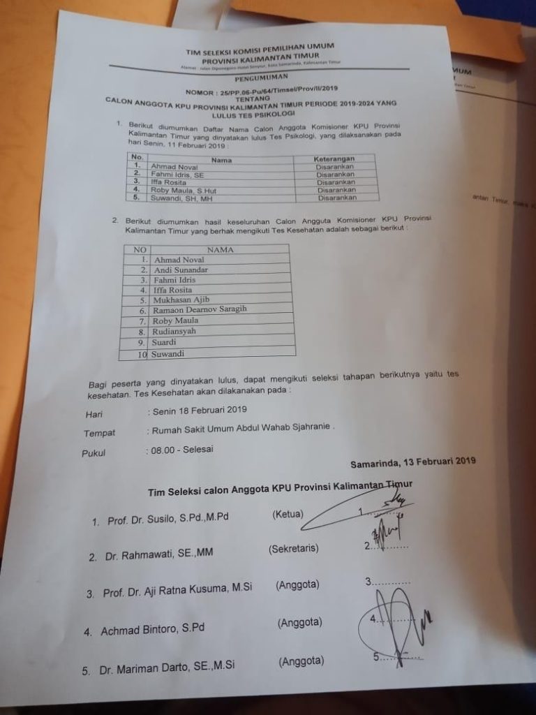 Step 3 akan memilih 30 peserta seleksi yang lulus tes tertulis dengan bantuan komputer (cat). Inilah 10 Calon Komisioner Kpu Kaltim Yang Mengikuti Tes Kesehatan Niaga Asia