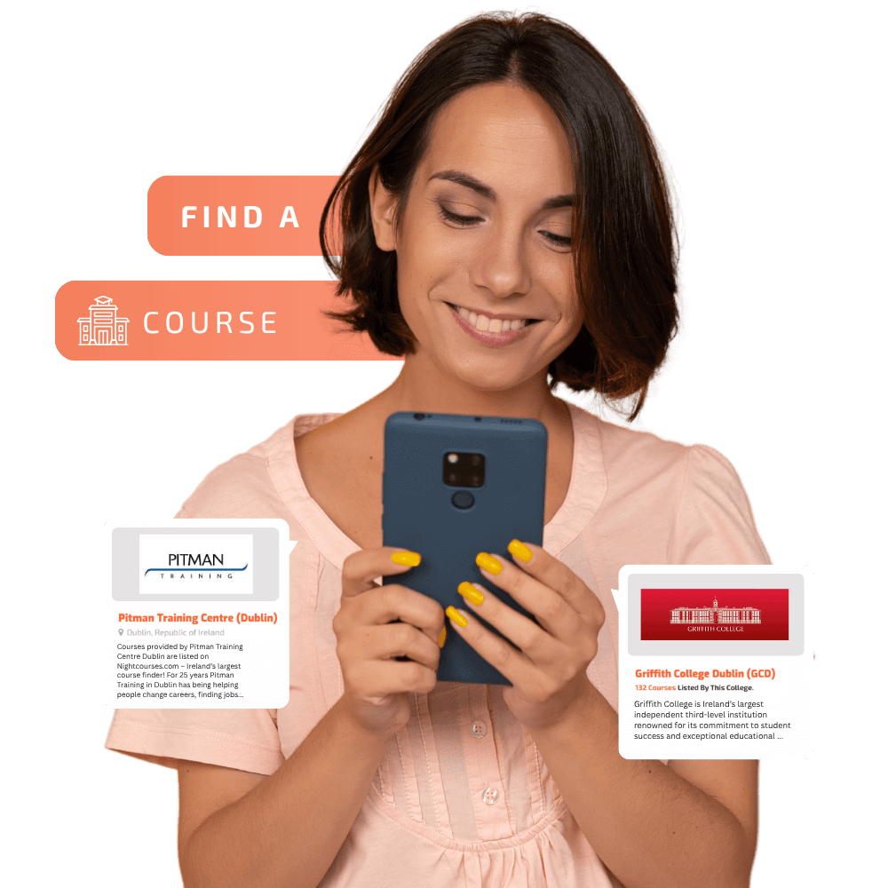 happy female student using mobile phone