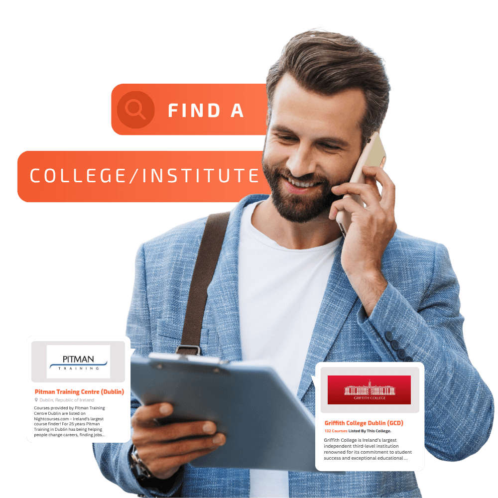 male student on mobile phone looking at clip board