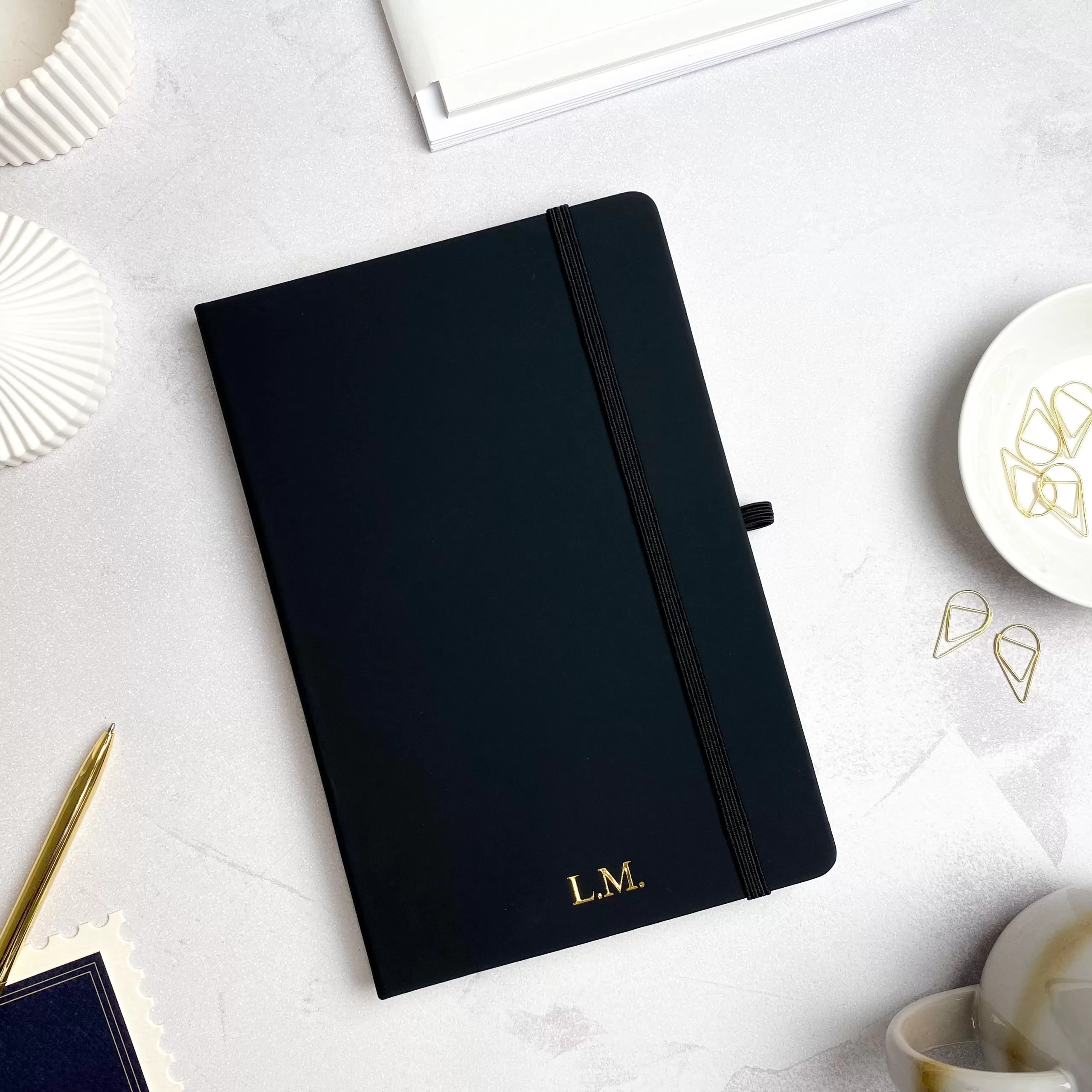 A5 Personalised Black Lined Notebook Monogram Journal NightNavy
