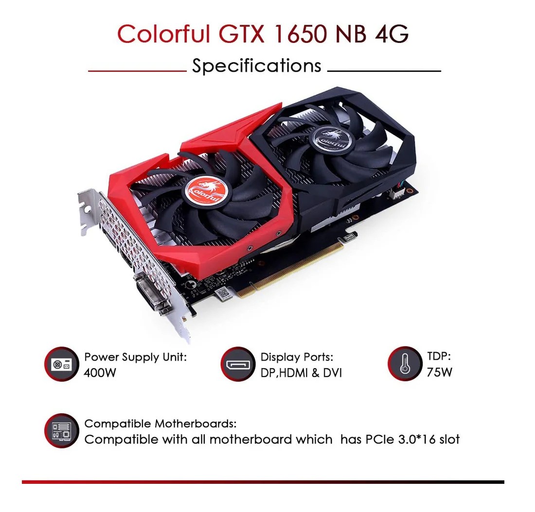 Colorful GeForce GTX 1650 NB 4GB GDDR5 Twin Fan 128-bit Compact