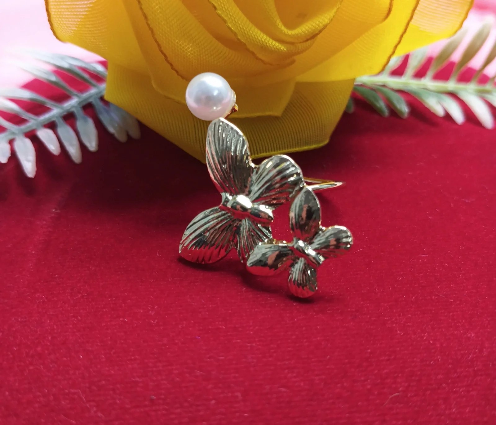 Dual Butterfly Adjustable Gold-Tone Ring for Women