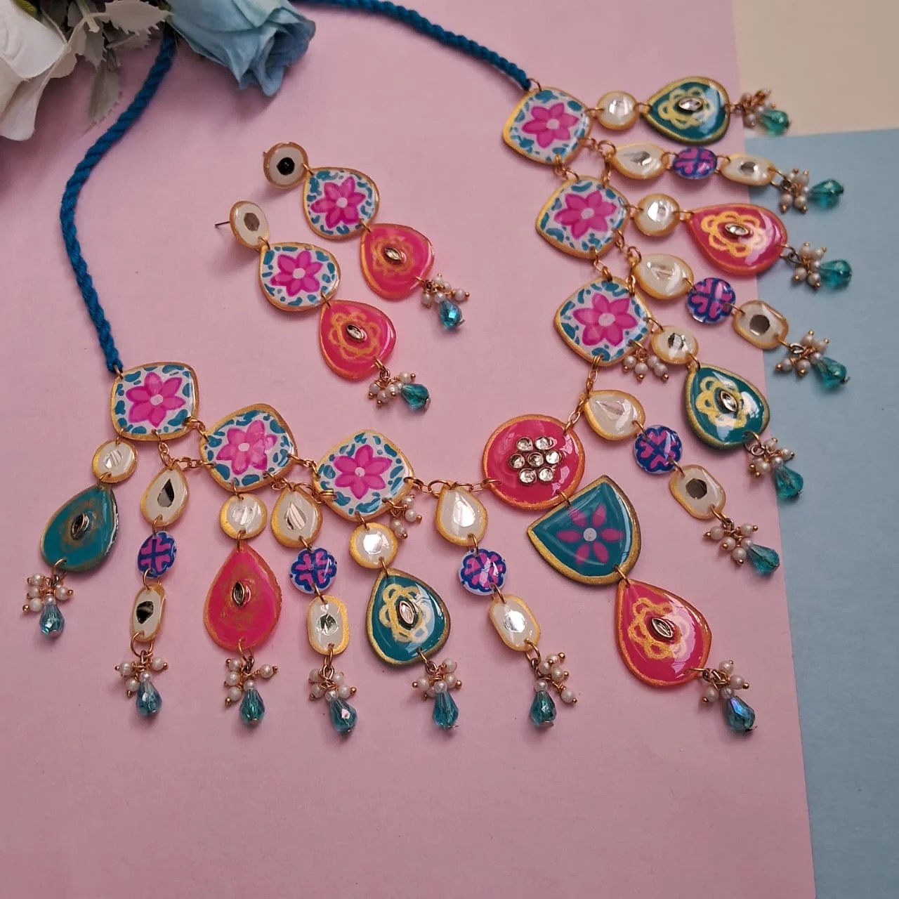 Meenakari-Inspired Resin Choker Jewelry Set