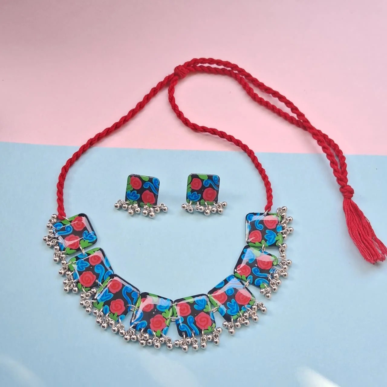 Floral Resin Choker Necklace Set for Women