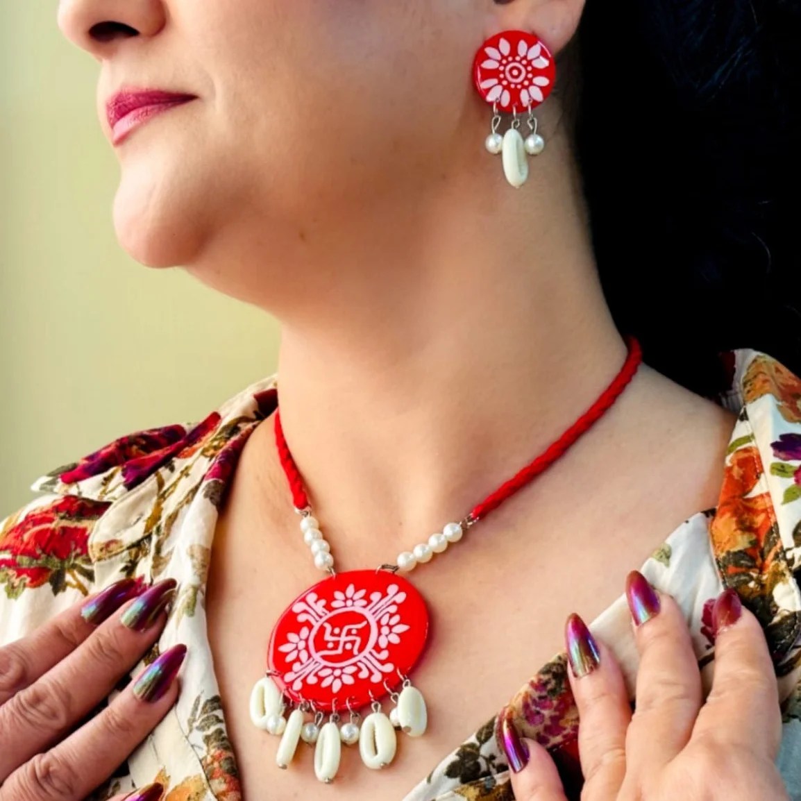 Hand-Painted Resin Jewelry with Earrings
