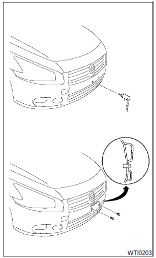 Installing Front License Plate Technical And Consumer Information Nissan Pathfinder 2013 2021 Owner S Manual Nissan Pathfinder Nisuv 1 Make holes on the plastic finisher at the location mark small dimple using a 031 in 8 mm drill.