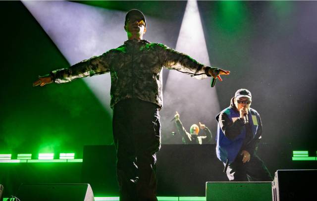 Kneecap perform onstage during a concert at OVO Arena Wembley on September 18, 2025 in London, England. (Photo by Samir Hussein/WireImage)