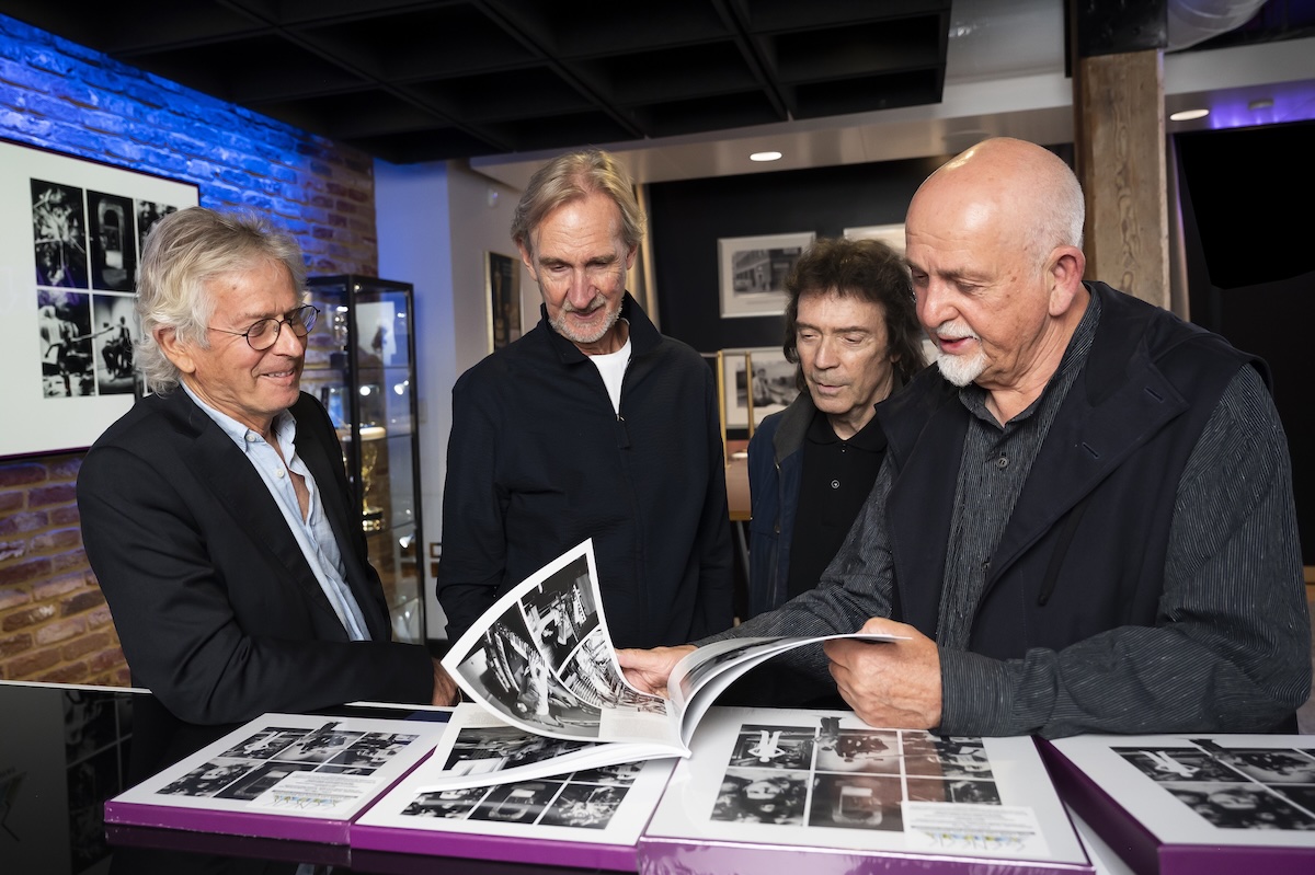 Genesis members Peter Gabriel, Tony Banks, Steve Hackett and Mike Rutherford reunited in London for a Dolby ATMOS playback of The Lamb Lies Down On Broadway to celebrate the album’s 50th anniversary.