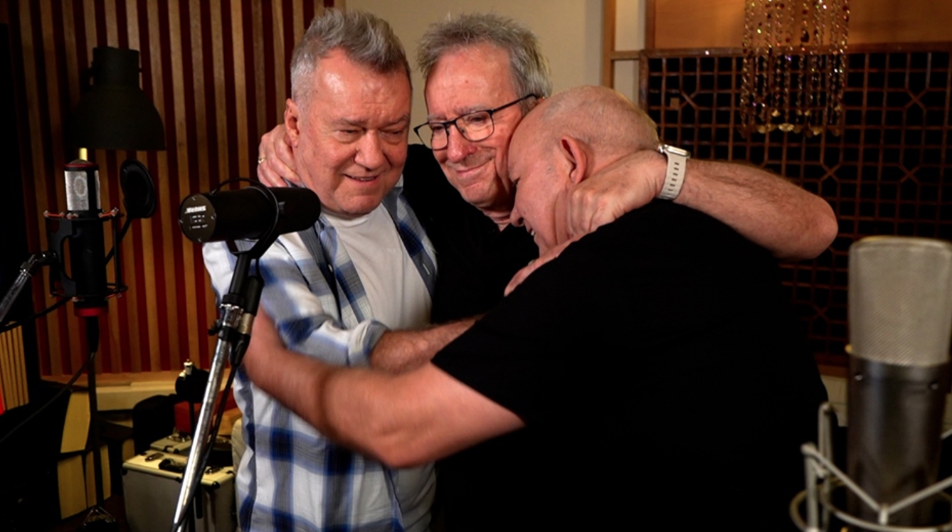 Photo of Swanee alongside brothers Jimmy and Alan Barnes, celebrating their first-ever recording together on the new single “Brother of Mine”, from the album Believe.