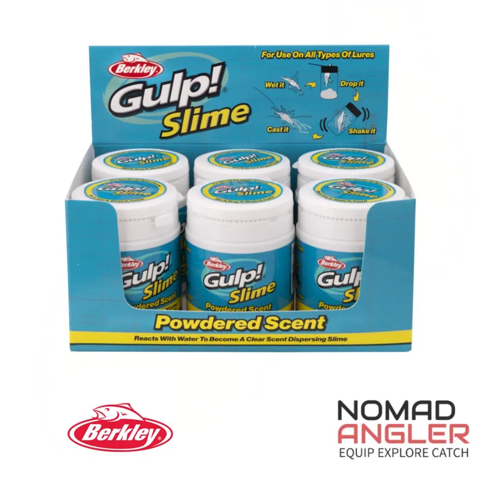 Das Berkley Gulp! Slime-Pulver-Lockstoff wird im Wasser aktiviert und hinterlässt eine starke Duftspur. Ideal für Softbaits und Kunstköder.