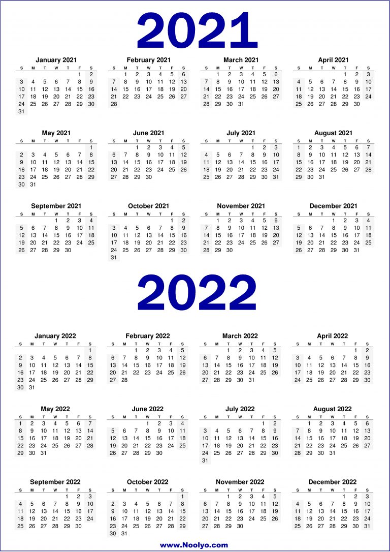 2 year 2021 and 2022 calendar printable noolyocom