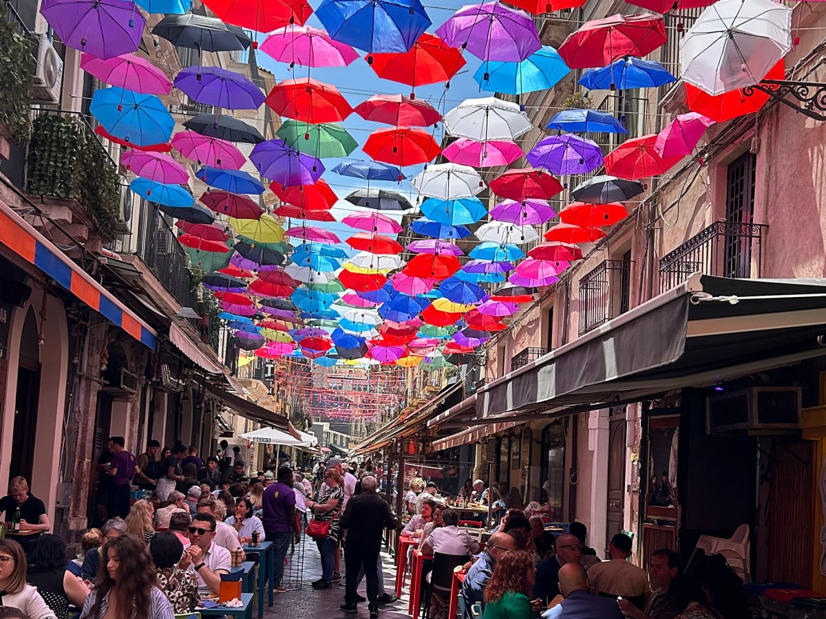 Umbrella coverage in Catania, Sicily.