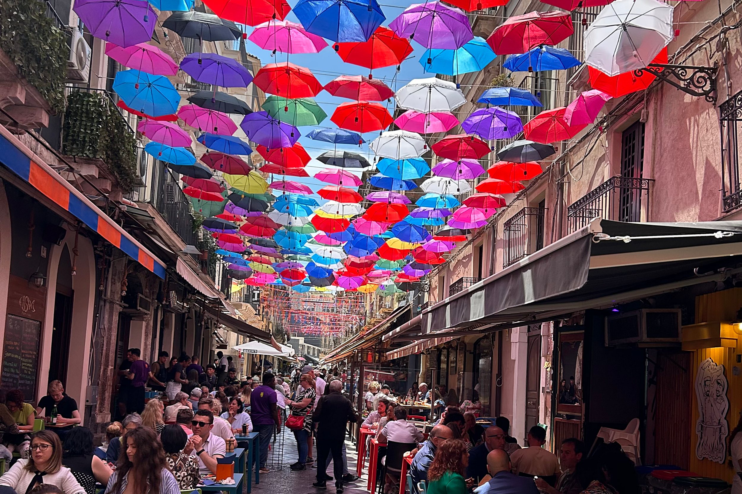 Umbrella coverage in Catania, Sicily.