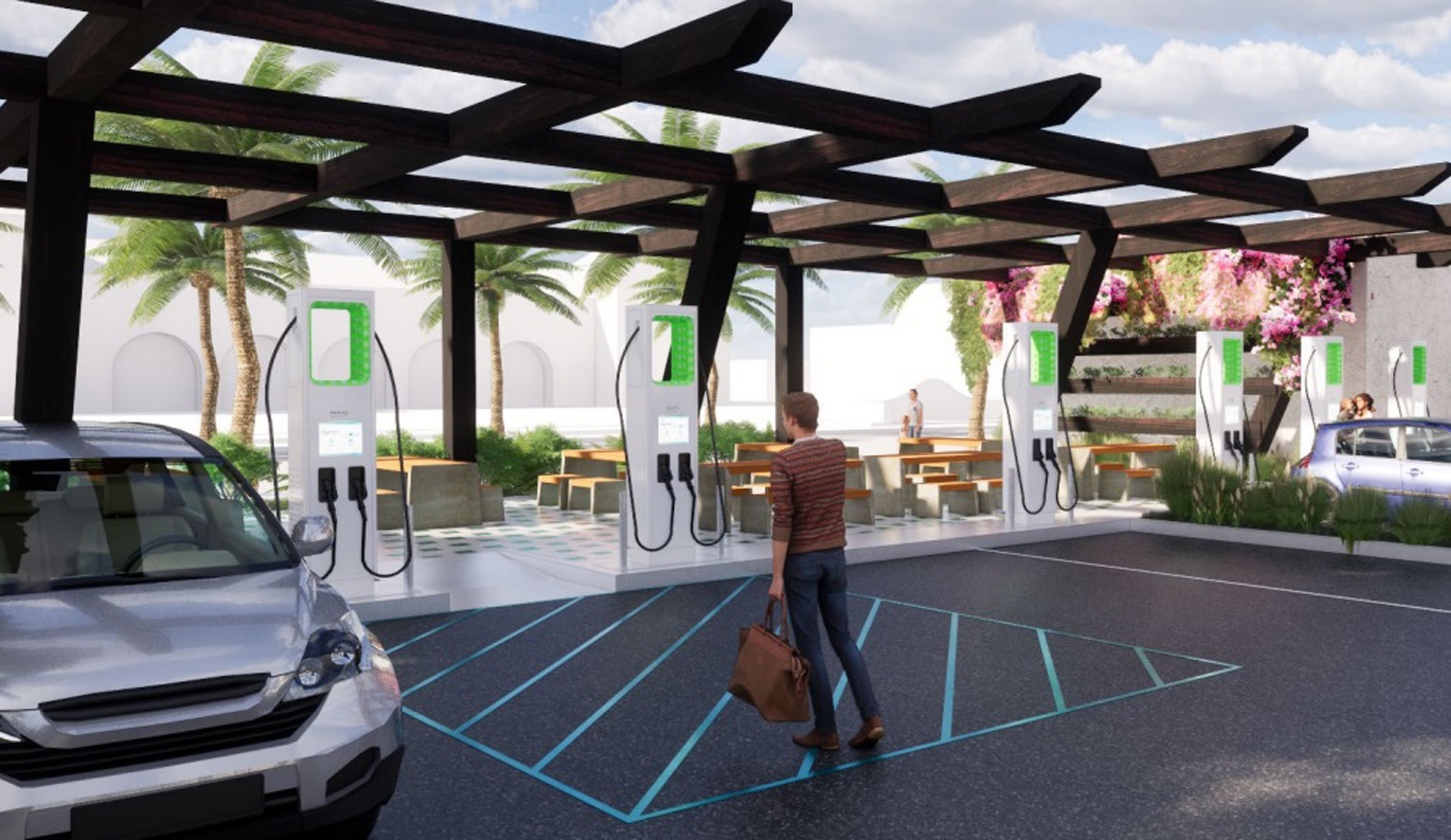 Fast Charging Electric Vehicle Stations Coming To Former Greyhound Site 102025 Charger Rendering Courtesy.