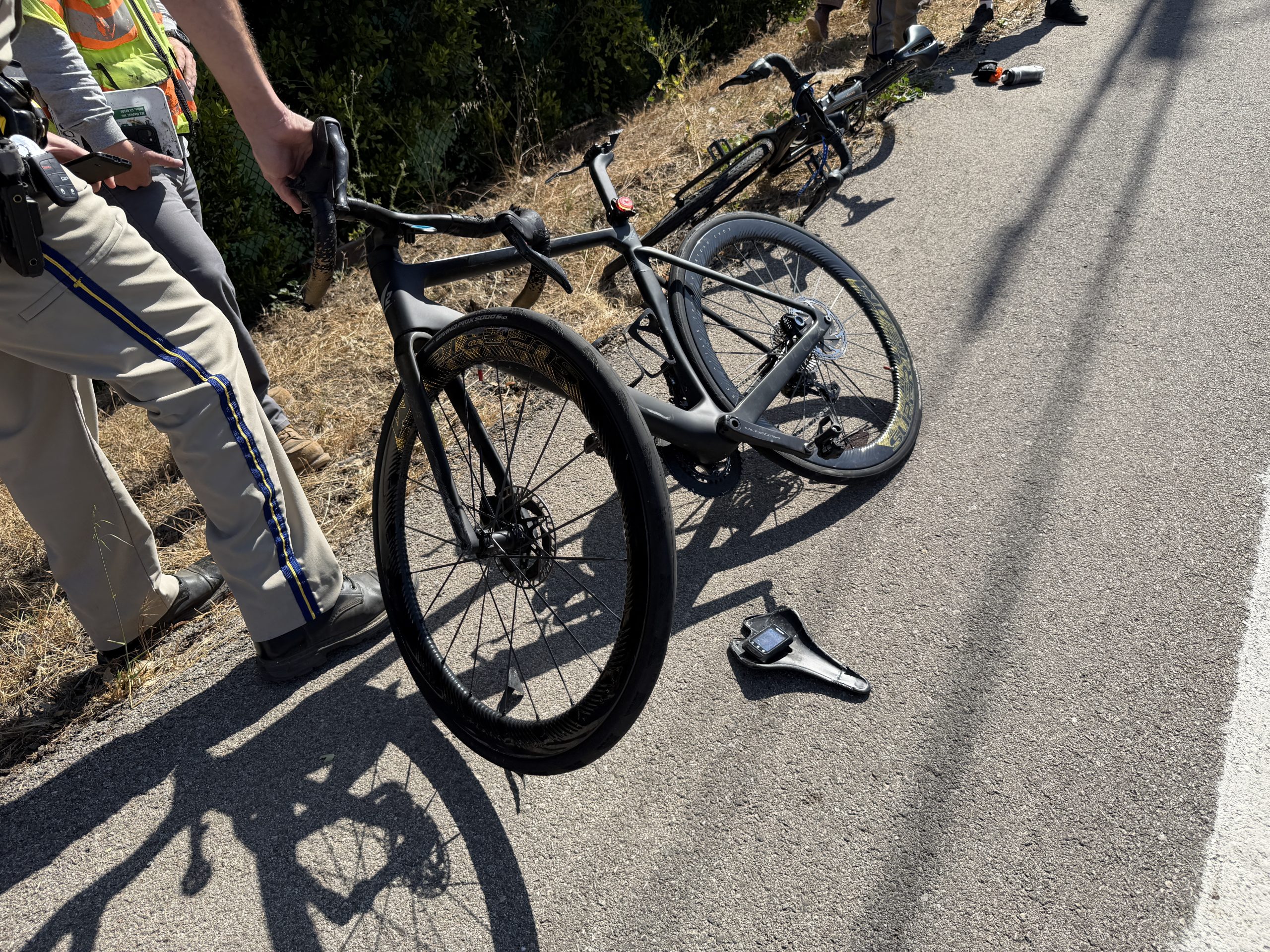 A vehicle hit a bicyclist Tuesday morning on Modoc Road, according to the California Highway Patrol.