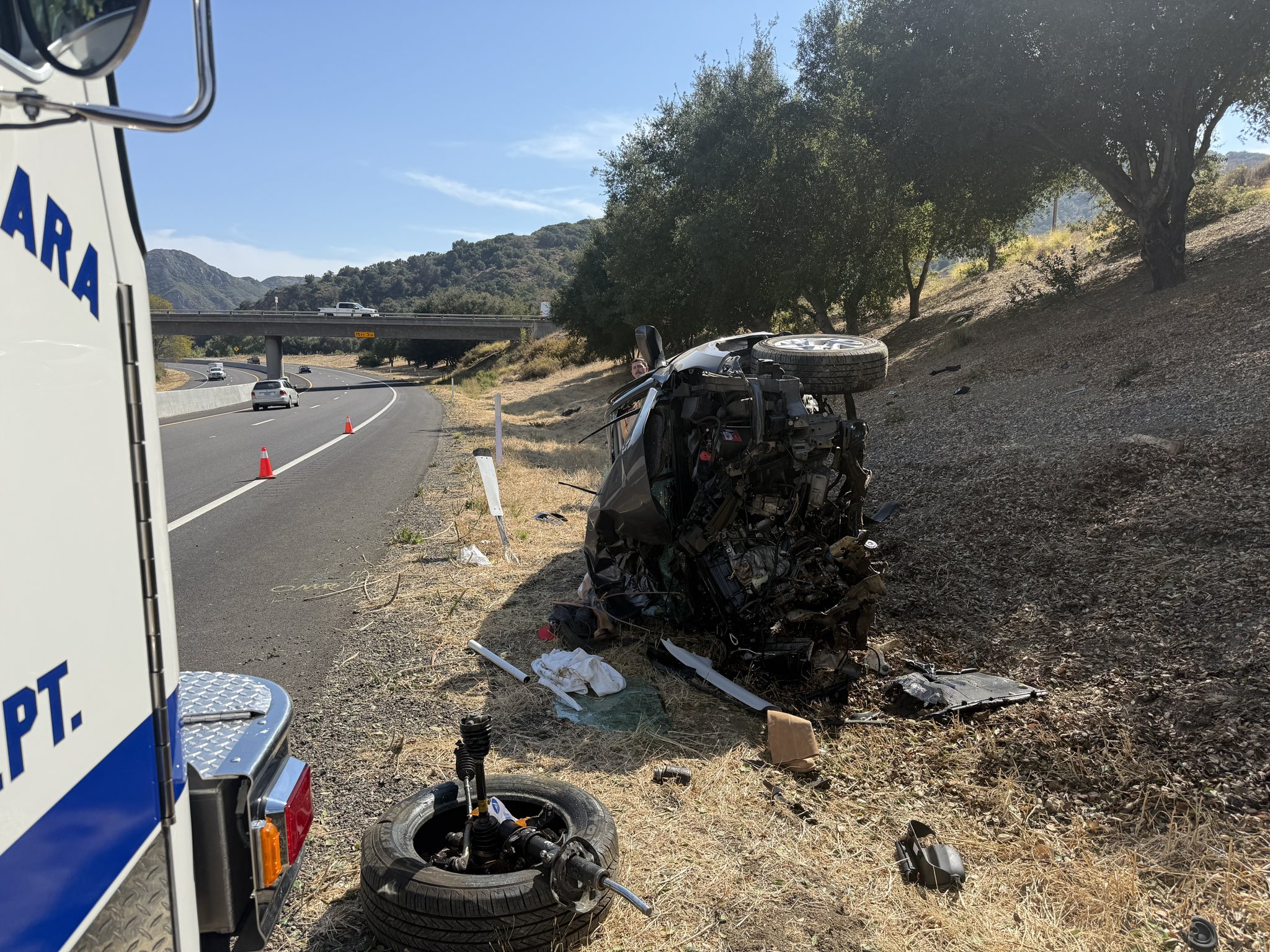 Two people were injured after a single-vehicle rollover collision Tuesday afternoon, County Fire Department officials said.