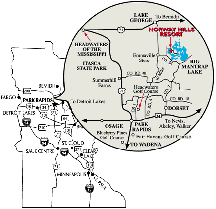You'll also find several cabins available for overnight rentals. Maps - Norway Hills Resort - Park Rapids, Minnesota - near