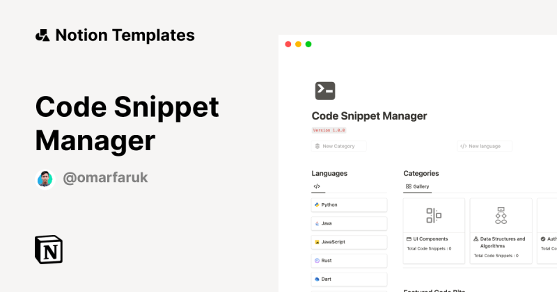 Code Snippet Manager Template By First Blocks Notion Marketplace - Space Photo Collection - High Resolution Quality