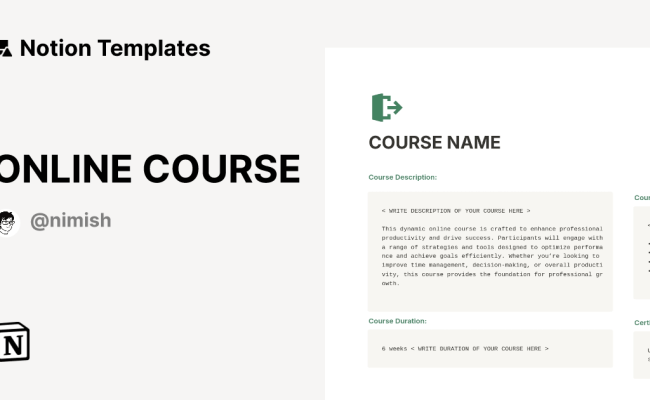 ONLINE COURSE Template By NIMISH | Notion Marketplace