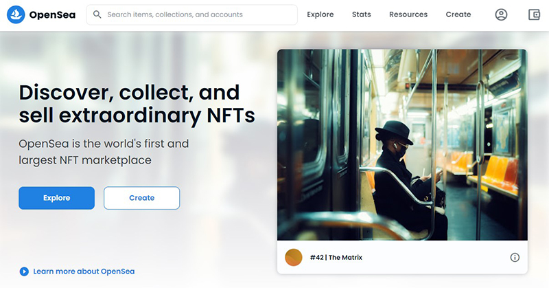 Screenshot of the OpenSea homepage