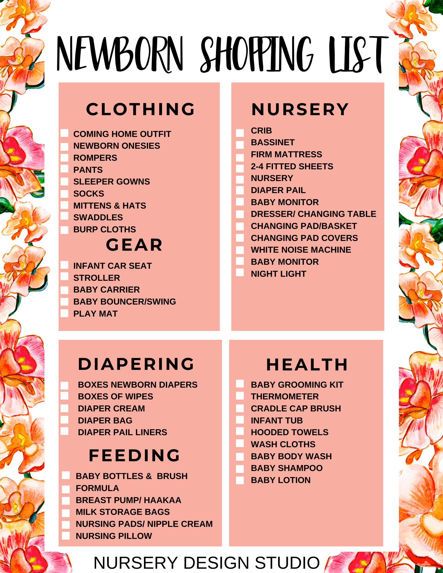 newborn baby shopping list for first time moms printable checklist nursery design studio