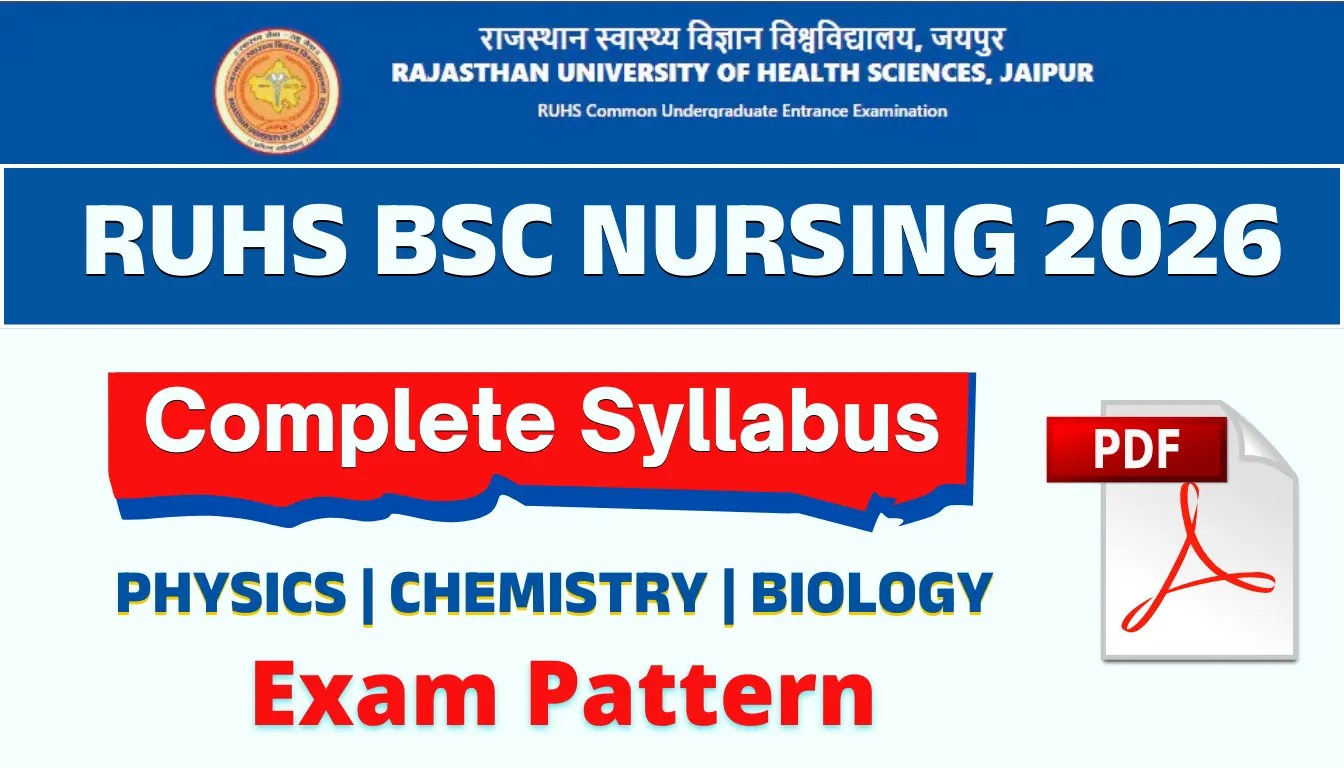RUHS Bsc Nursing Syllabus 2026 CUET Exam Pattern Subject Wise Topics 2026.