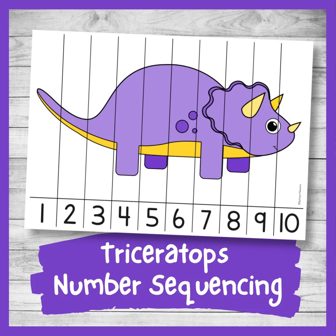 triceratops number sequencing puzzle printable pdf nurtured neurons