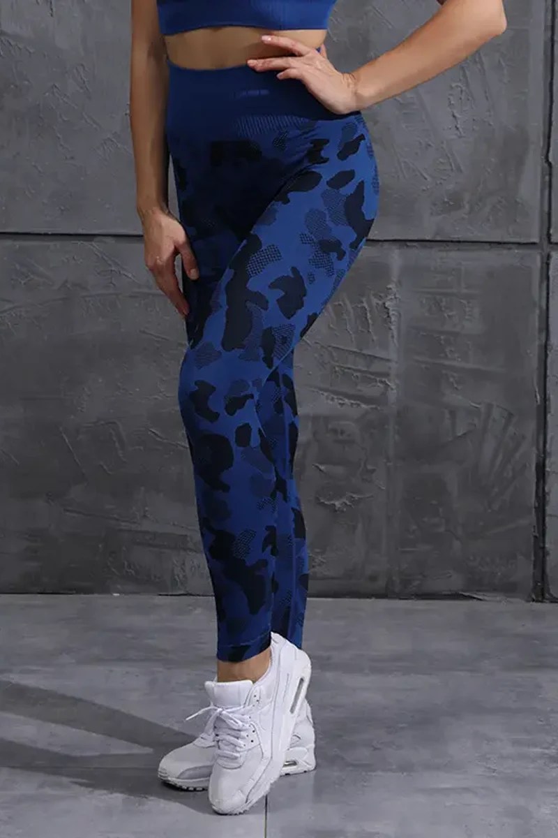 Sporty Camo Scrunch Leggings – Dark Blue – L