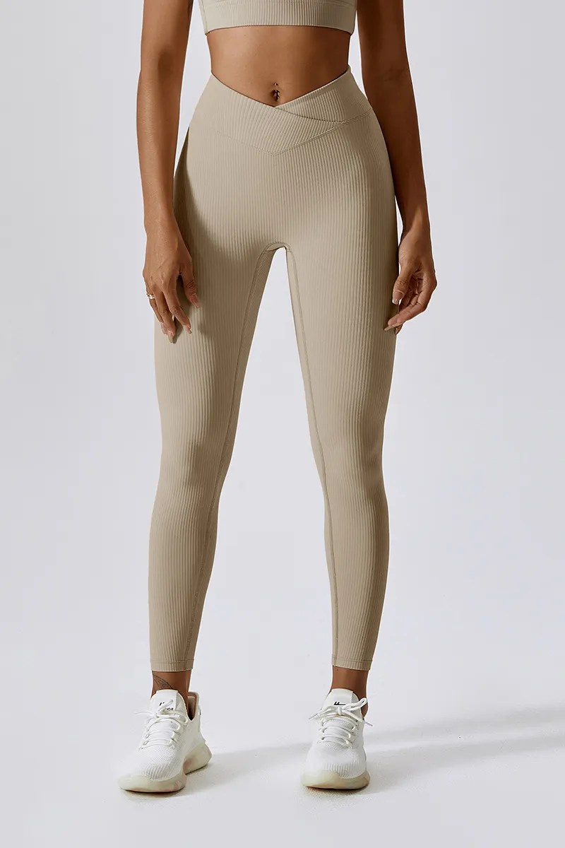 Ribbed Crossover Tights – Beige – L Ribbed Crossover Tights – Beige – L