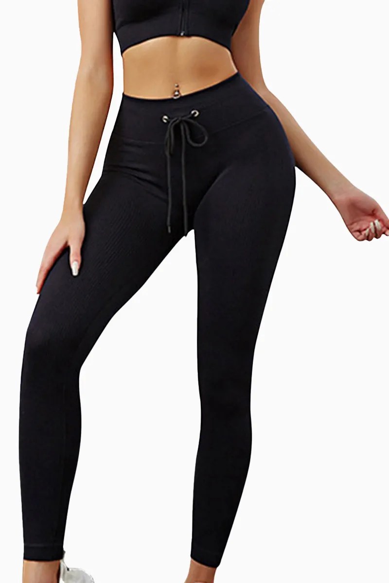 Shine Drawstring Tights – Black – L Shine Drawstring Tights – Black – L