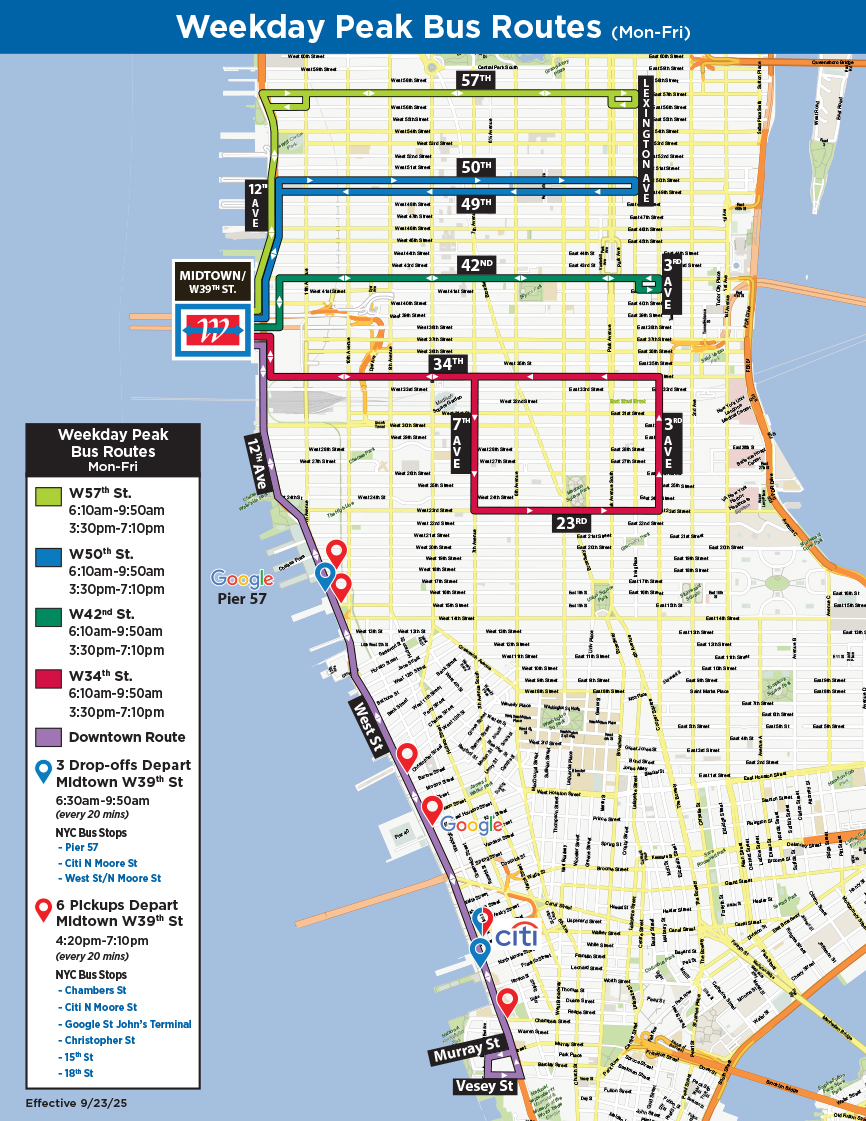 Port Imperial Weehawken Ferry Service F1732 Weekday Peak Bus Map.