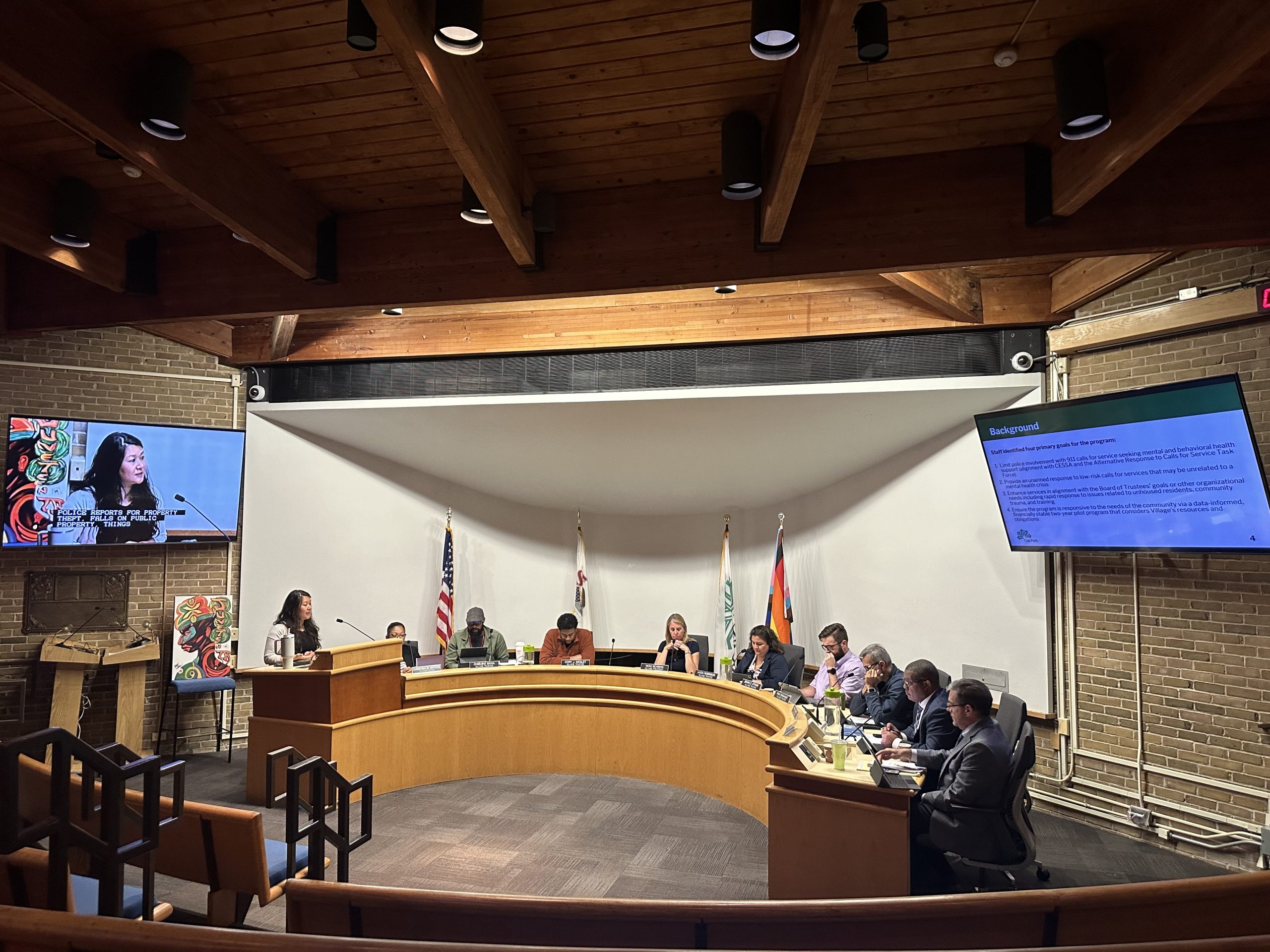 Kira Tchang speaks to the Oak Park village board