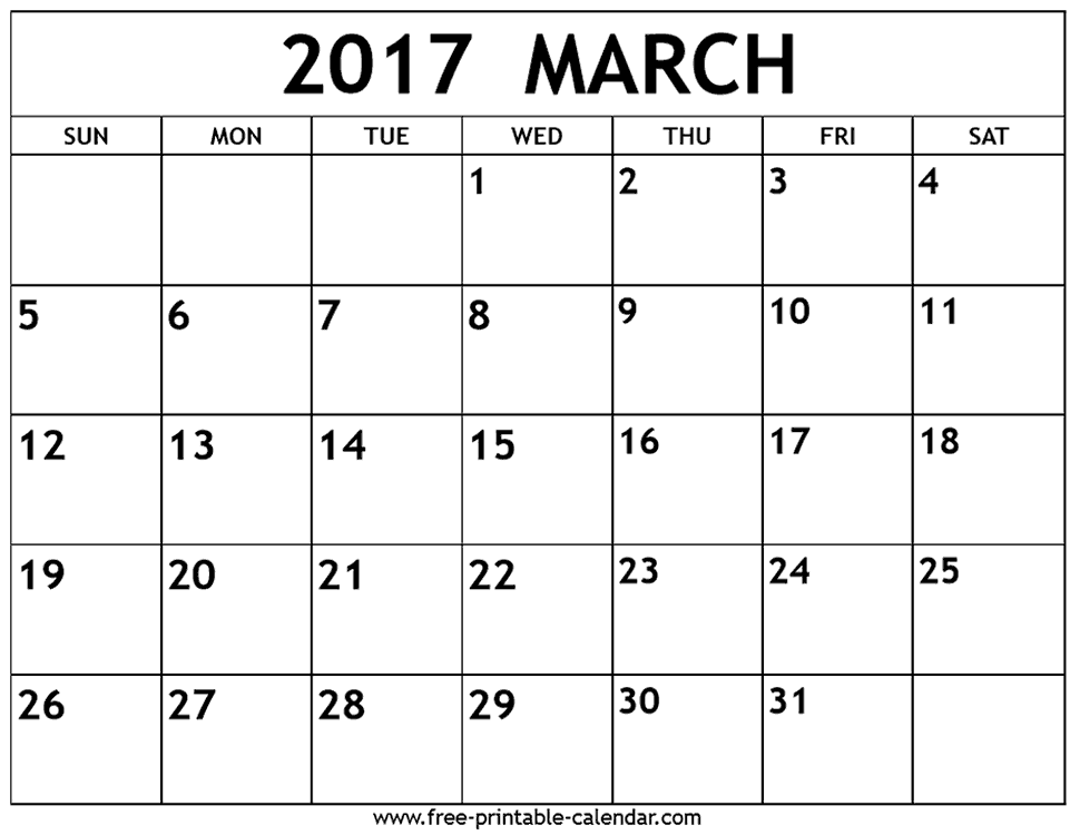 March 2017 calendar