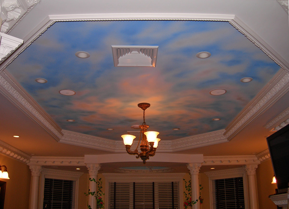 A ceiling mural of billowing clouds is just unexpected enough to catch the eye without overshadowing the rest of your decor. Blue Sky Ceiling Mural - Ocean State Art