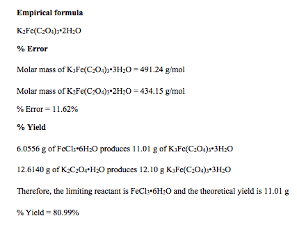 Synthesis Analysis Of A Plex Iron Salt The first reaction involved the reaction of iron II ammonium sulfate hexahydrate Mohrs salt with oxalic acid to form iron.