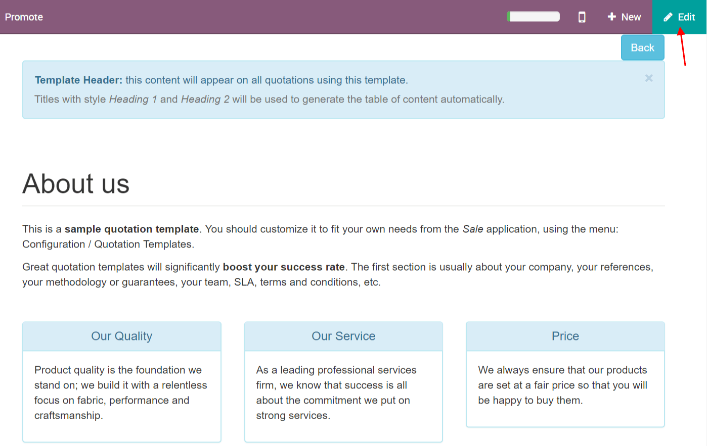Use Quotation Templates Odoo 11 0 Documentation