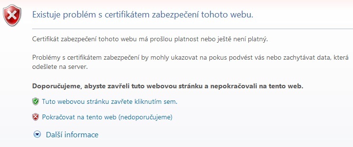 Co s chybou: Existuje problém s certifikátem zabezpečení tohoto webu?