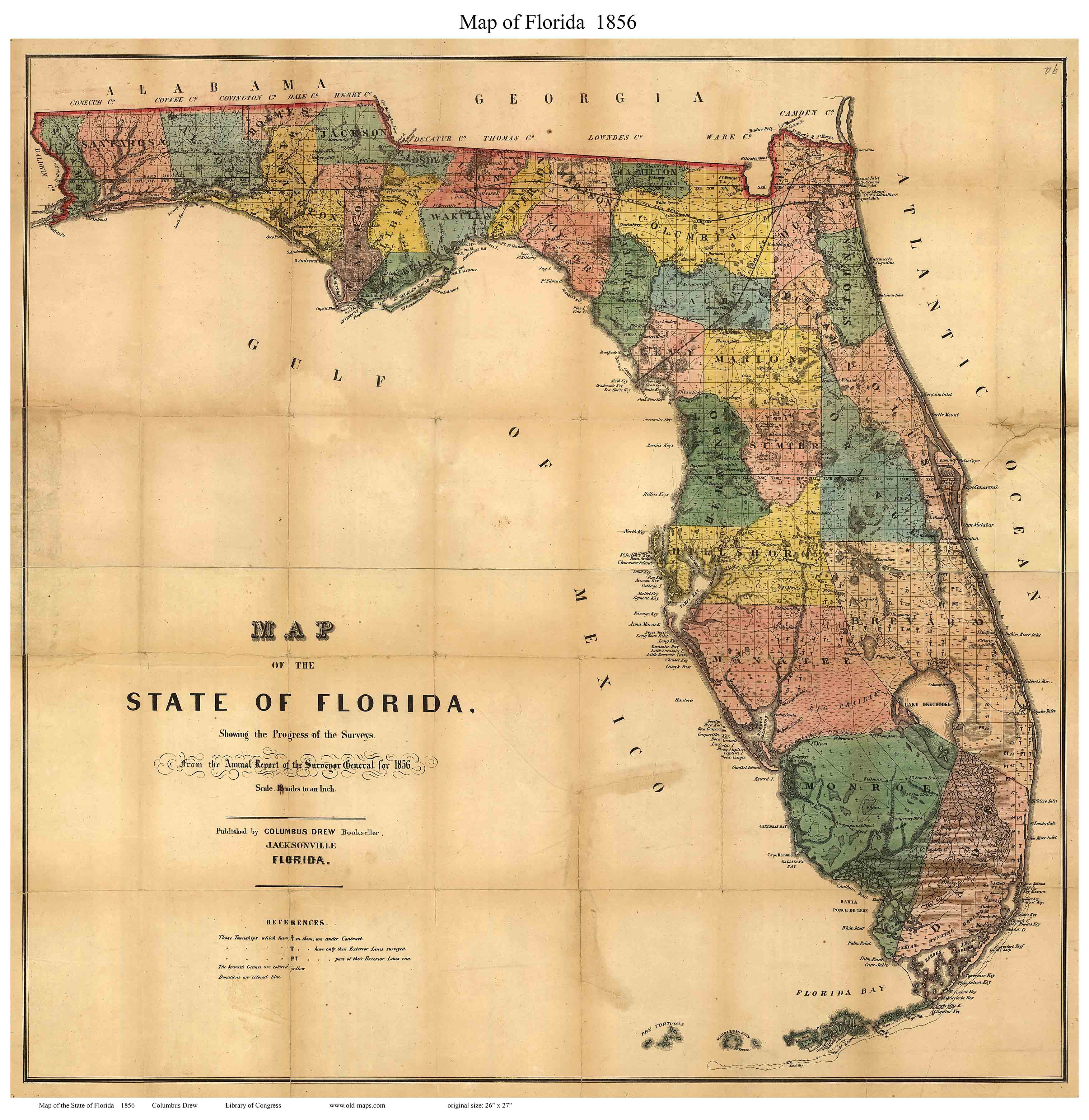 Antique Maps Of Florida Florida 1856 Drew Web 