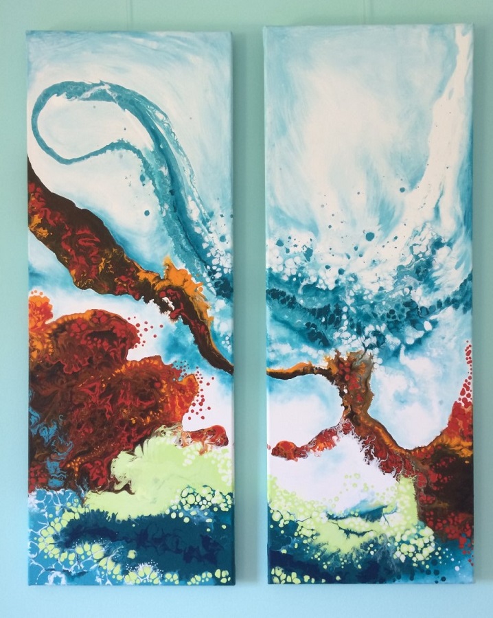 SOLD: Ocean Meanders, (35x95cm) x2, Aacrylic on canvas