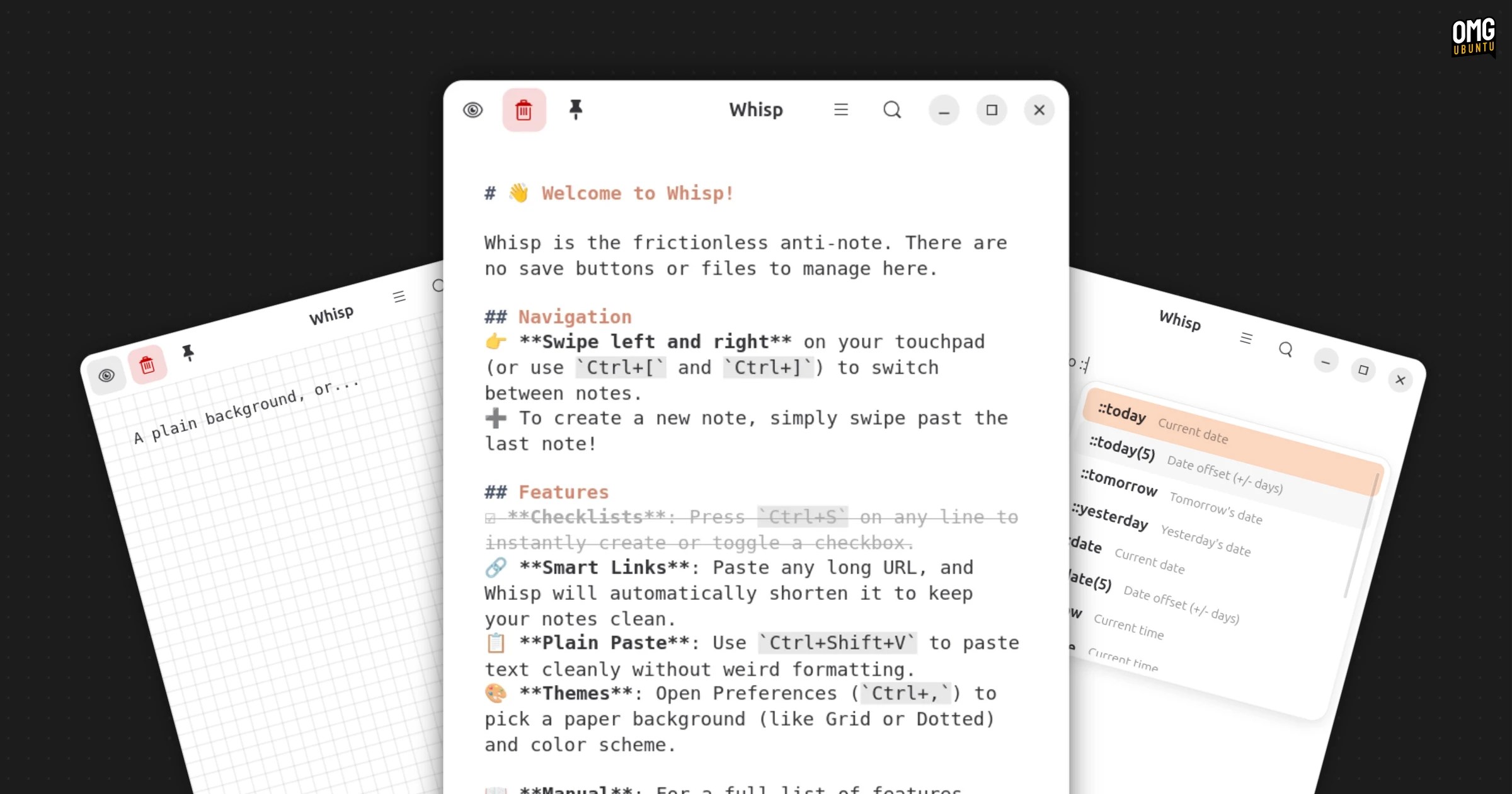 Whisp scratchpad showing notes, backgrounds and data picker.
