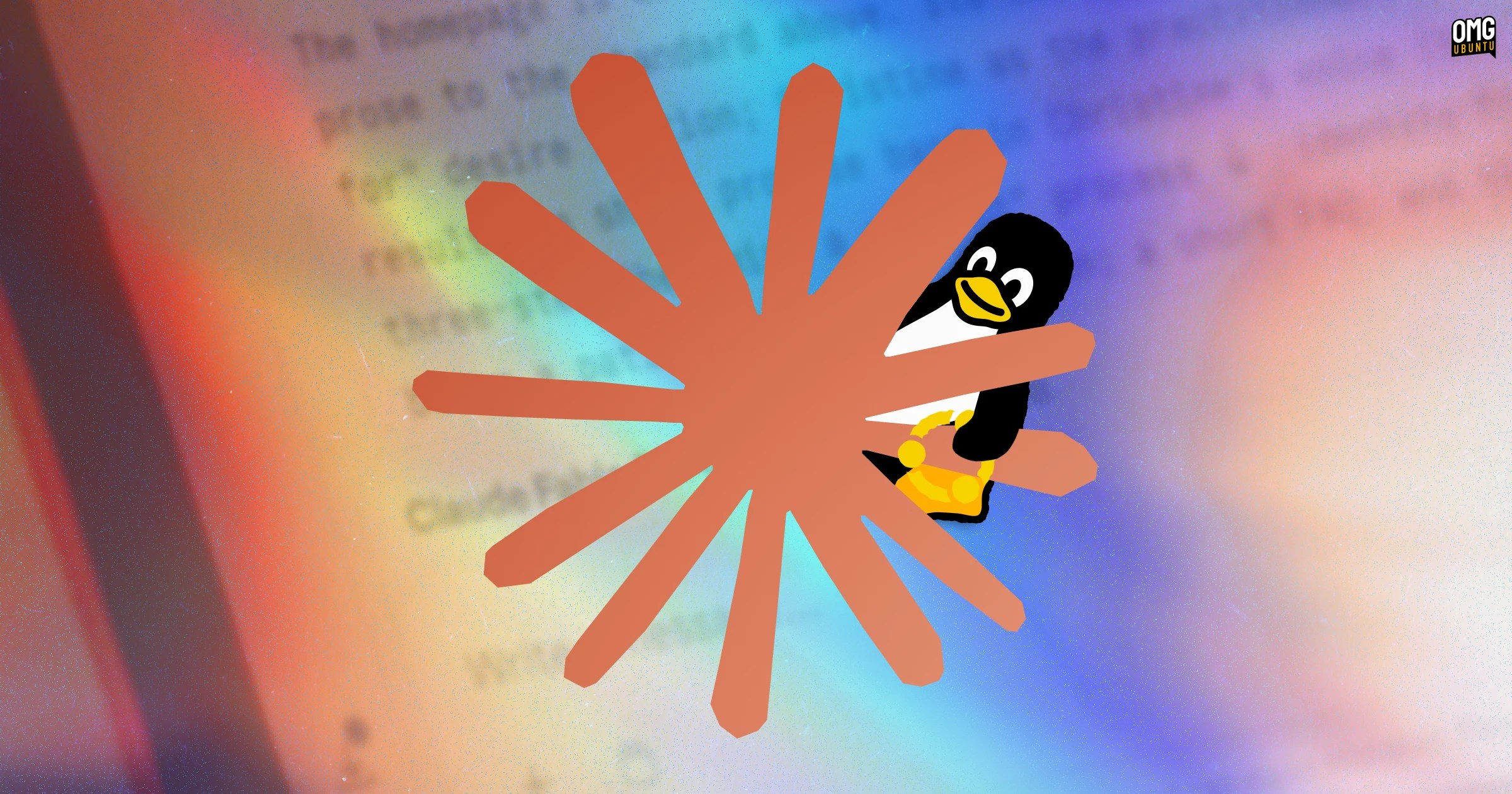 Tux the Linux penguin peers out from behind Anthropic's Claude logo