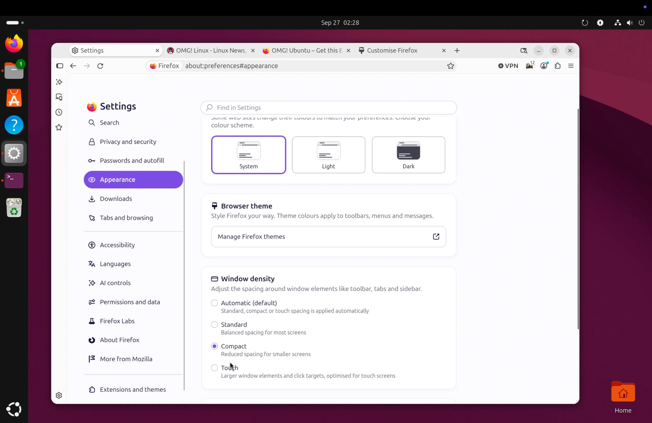 Firefox Nova compact spacing
