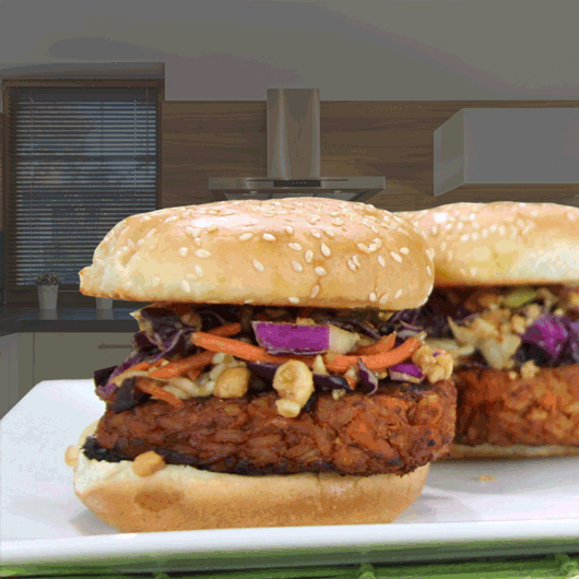 STICKY ORANGE PEANUT RICE BURGERS