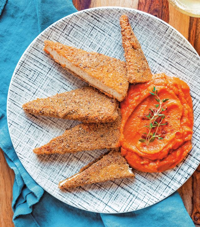 Vegan Chicken-Fried Tofu With Orange-Scented Sweet Potatoes