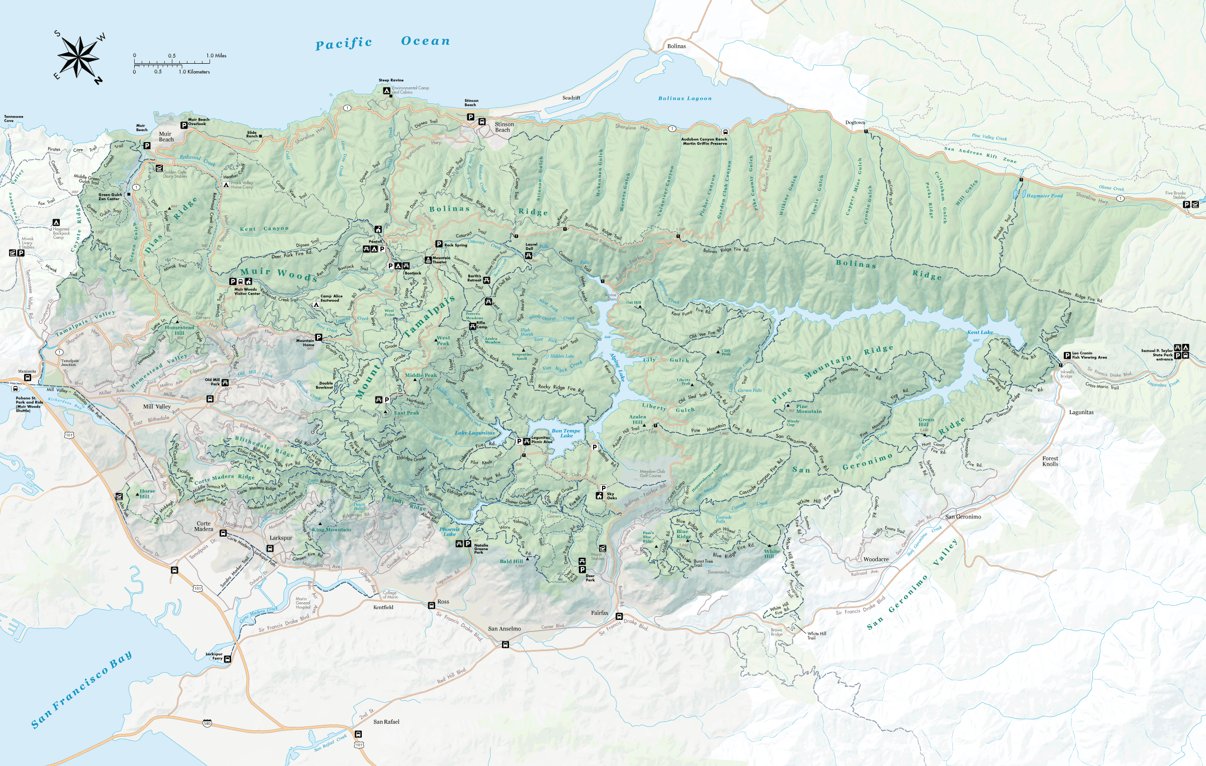 Maps Trails One Tam Mt Tam Map Full 